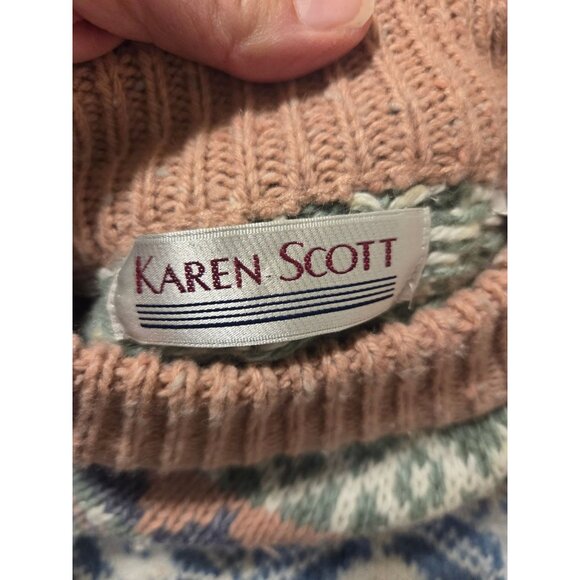 VTG Womens Fair Isle Knit Sweater Pink Nordic Pullover M Preppy Karen Scott - Picture 7 of 8